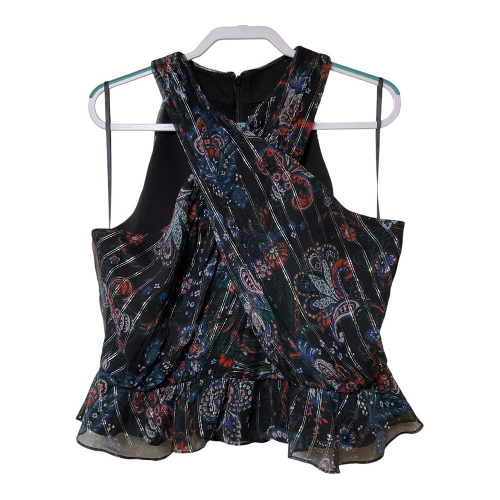 Veronica Beard Kailyn Metallic Top Halter Neckline Silk Black Multi size 10